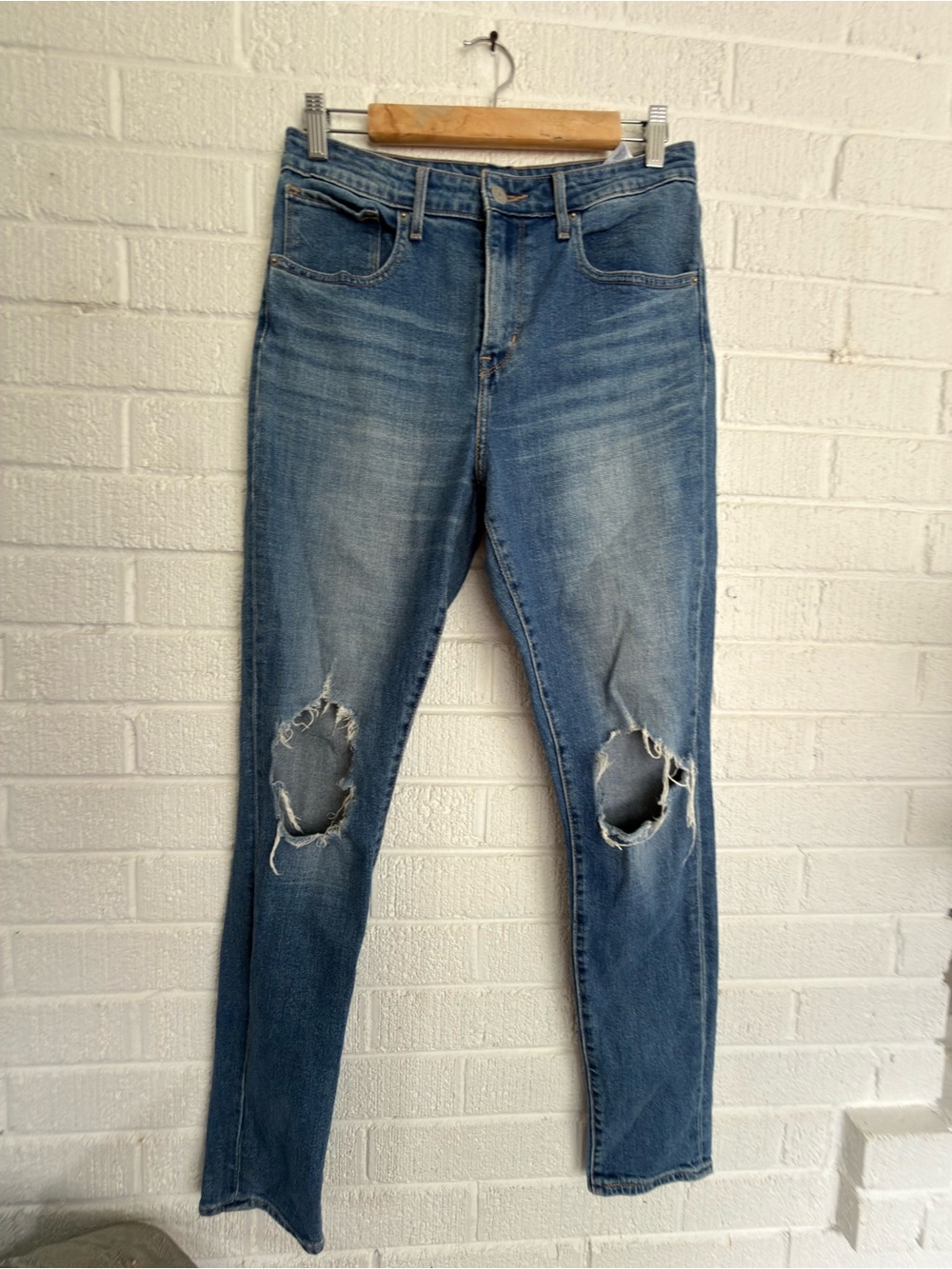 High-Rise Blue Distressed Skinny Jeans for Women